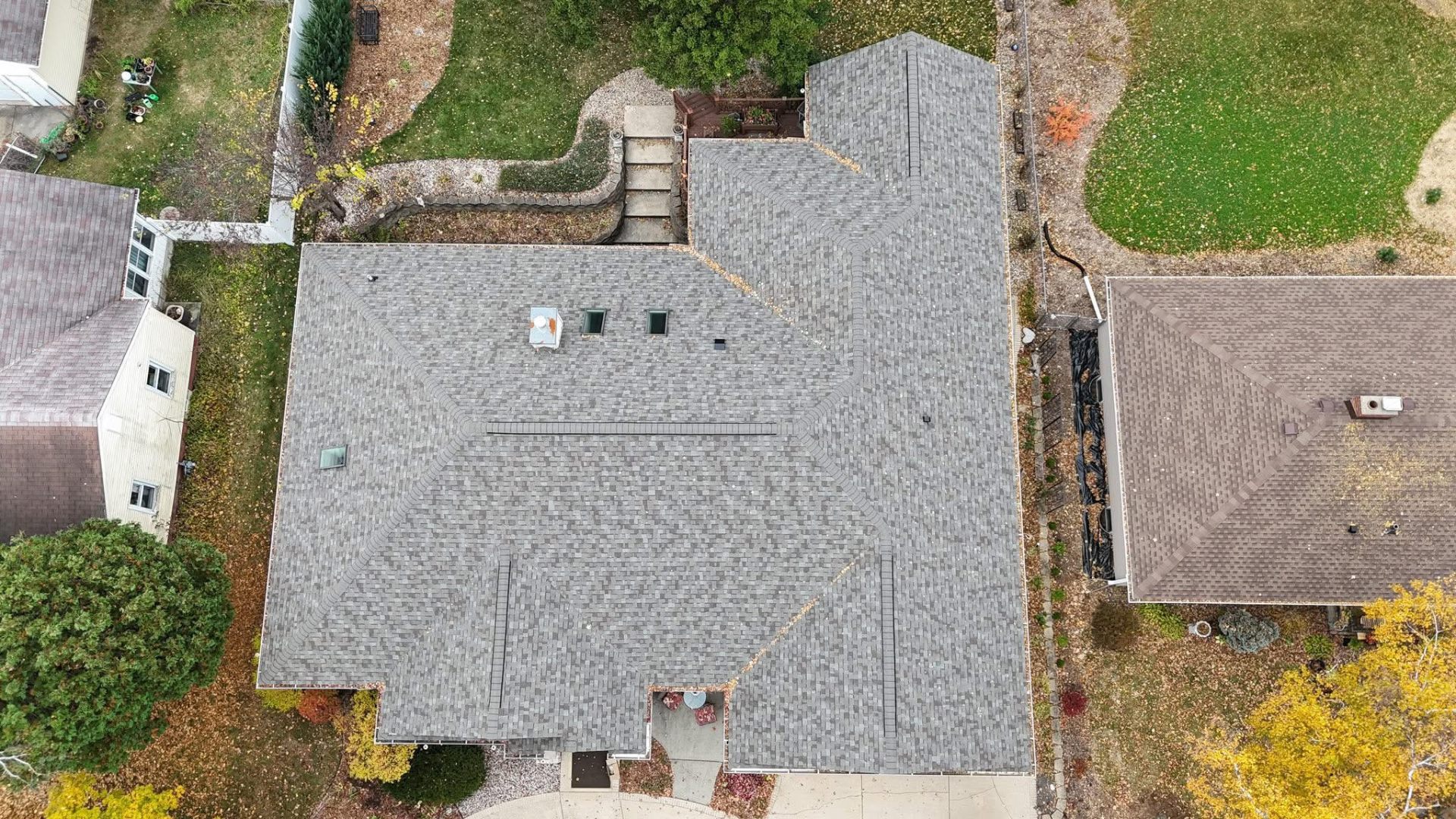 Aerial view of completed roof replacement by Copus Roofing in Dane County WI