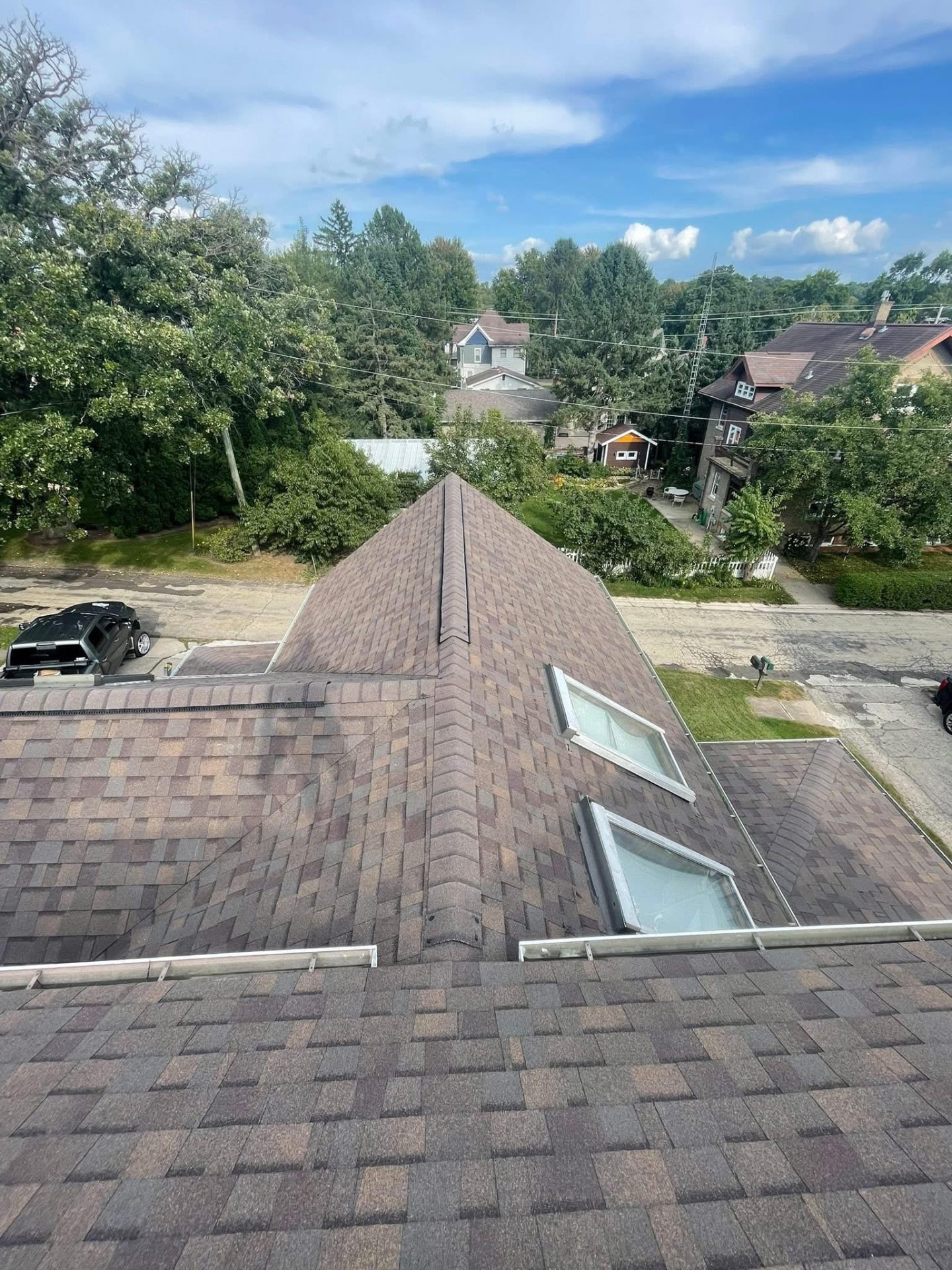 Roof with skylights installed by Copus Roofing near Madison WI